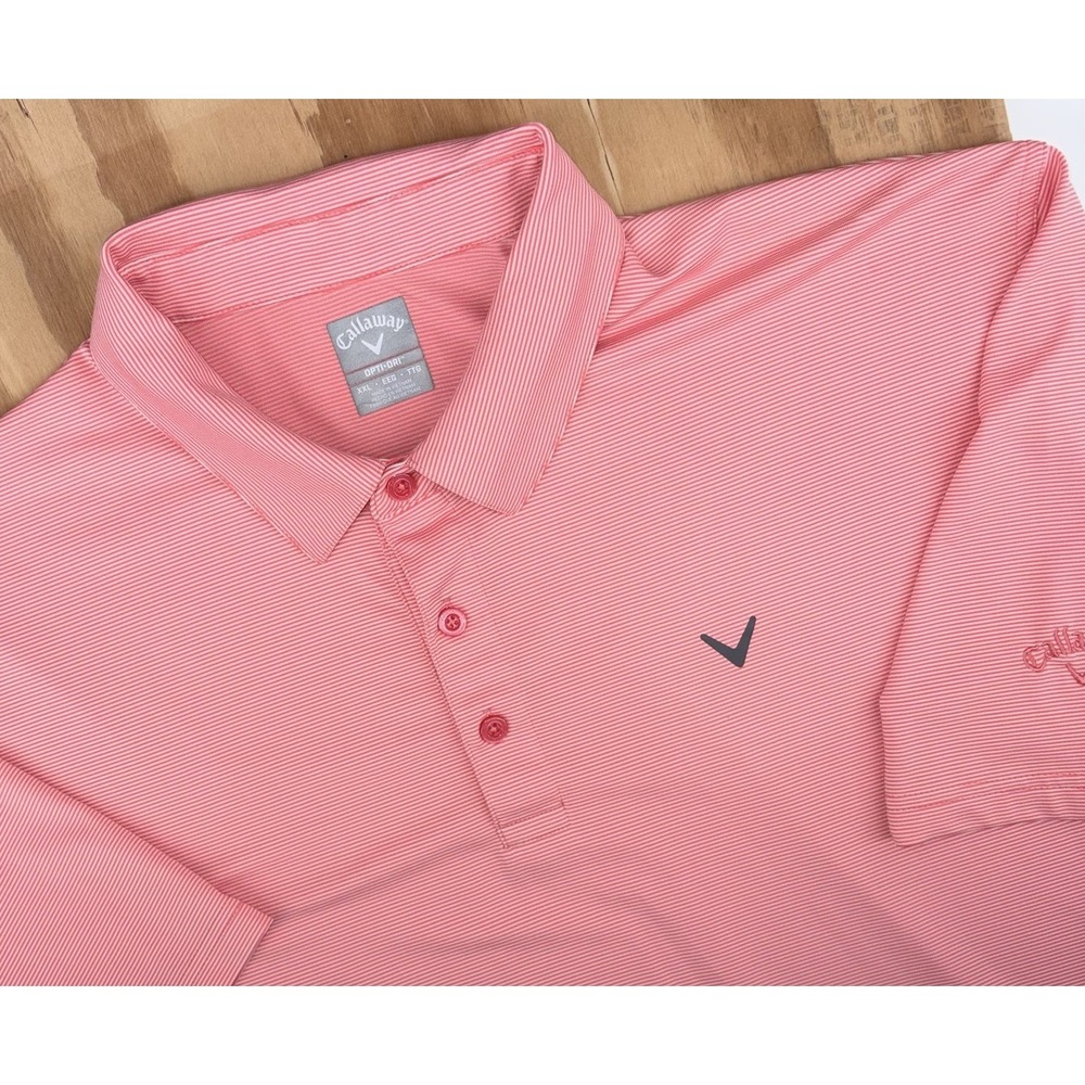 Callaway Golf Polo Mens XXL/2XL Opti Dry Coral‎ Pin Striped Neon Fluorescent